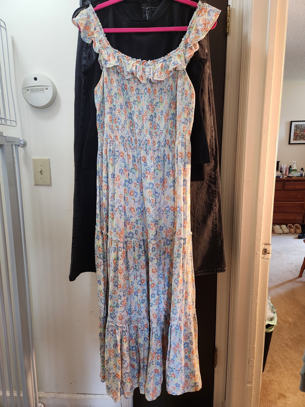 Old Navy Blue Multi Color Floral Ruffle Maxi Dress